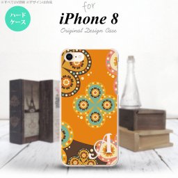 iPhone7 iPhone8 スマホケース ハードケース エスニック 花柄 オレンジ 茶 +アルファベット メンズ レディース nk-ip8-1584i