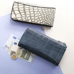 クロコダイル 長財布 L字ファスナー 日本製 鰐革 アウトポケット付き シルバー金具 マット/目地染め バニラ染め プレゼント (06001714r) クリスマス 父の日 女性 春財布 アクスタポーチ 推し活ケース 定年退職 バレンタイン 成人祝い