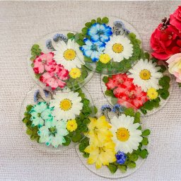 ハンドメイドのフラワーコースター【デザインC 】1枚からご注文できます お花のコースター プレゼント ノベルティ