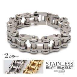 重厚 バイクチェーンブレスレット ゴールド 18K GP シルバー ステンレス 316L ブレスレット メンズ ごつめ ごつい 金属アレルギー対応 男性