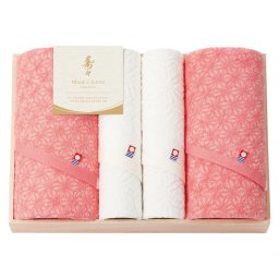 実りの秋の贈り物 日本製 愛媛今治 木箱入バスタオル2P&フェイスタオル2P 寿々～じゅじゅ～ バスタオル:60×110cm、フェイスタオル:34×75cm