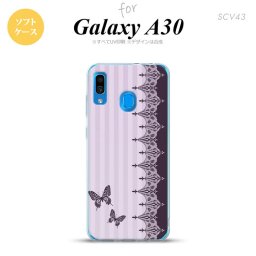 SCV43 Galaxy A30 SCV43 スマホケース ソフト カバー バタフライ 蝶 レース 紫 nk-scv43-tp1282
