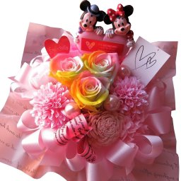 ミッキー ミニー ハート 花束風 レインボーローズ プリザーブドフラワー入りギフト ケース付き お祝い 