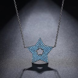 ネックレス キュービックジルコニア ブルー 真鍮 ブラック 小豆 アズキチェーン カニカン 可愛い かわいい カジュアル モチーフ 星 スター 40+5cm n17081026