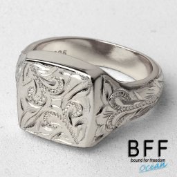 BFF ブランド 印台リング メンズ スクエア 指輪 シルバー925 シルバー 銀色 ハワイ ハワイアンジュエリー 手彫り 彫金 金属アレルギー対応 専用BOX付属