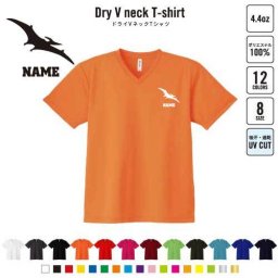 プテラノドン1  名入れVネックドライTシャツ Vネック V首 ドライ素材 吸水速乾 スポーツ スポーティー インナー 練習着 インドア アウトドア 恐竜　化石　肉食　草食　雑食　海　陸 B系 ストリート系