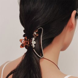 ヘアクリップ ラージフラワークリスタルラインクラッチャー 韓国アクセサリー