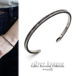 シルバー925 カラーストーンバングル カラフル アミュレットバングル ブレスレット シンプル かわいい 腕輪