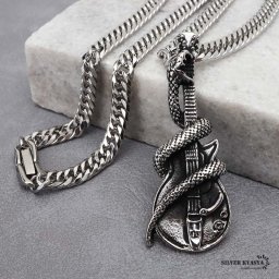 ステンレス スネークネックレス ギター シルバー ダブル喜平チェーンネックレス 幅6mm 長さ50cm 60cm 中折式 メンズ 男性 お洒落 人気 トレンド 流行り 金属アレルギー対応 ペンダント