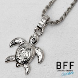 BFF ブランド タートルネックレス シルバー925 小ぶり ネックレス シルバー 銀色 silver ウミガメ ロープチェーン ハワイアンジュエリー 刻印 手彫り 金属アレルギー対応 専用BOX付属