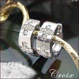 【高級仕様K18YG(約)4.48g】K18YG/PG/WG【0.3ct】ダイヤモンドダブルクロスフープピアス『Cross』 [SIクラス] 透明感溢れるダイヤモンド ダイヤモンドクロス ダブルクロス 中折れ シンプル ペアジュエリー メンズ レディース フープ 母の日 ギフト 誕生日 記念日【送料無料】   LP-443B