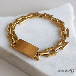 チェーンブレスレット プレートブレスレット ステンレス 18cm 22cm 18KGP ゴールド マグネット式留具 ワンタッチ プチプラ お洒落 人気 トレンド 流行り 金属アレルギー対応