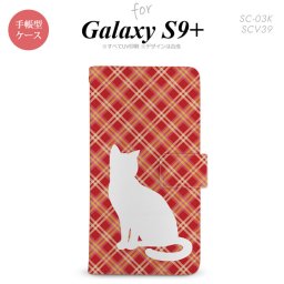Galaxy S9+ SC-03K SCV39 手帳型 スマホケース ギャラクシー 猫 チェック赤A【ギャラクシー S9プラス,Galaxy,S9+,SC-03K,SCV39,docomo,ドコモ,メール便 送料無料】