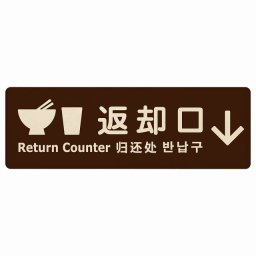 12x4cm 返却口 皿 カップ イラスト入り 多言語 英語 中国語 韓国語 対応 ブラウン 下矢印 木製プレート 長方形 商業施設 飲食店 旅館 ホテル レンタル イベント表示 場所 掲示 案内板 ピクトサイン