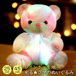 光る レインボー クマ ぬいぐるみ 選べる2サイズ 女の子 プレゼント かわいいルームライト ベッドライト 電池 くま 熊 照明 子供部屋 テディベア 人形 子供 キッズ 虹 おもちゃ 誕生日 出産祝 お祝い ギフト プチギフト 贈り物 ラッピング