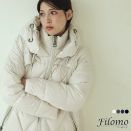 ダウンコート レディース ミドル丈 フード付き ダウン90％ 手洗い ブランド Filomo 冬 ダウンジャケット アウター 洗える 軽量 ミドル 白 アイボリー ネイビー カーキ ブラック 黒  クリスマス ギフト プレゼント (08000265r) バレンタイン 成人祝い