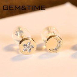 ピアス 両耳用 キュービックジルコニア 14K ホワイト ブルー イエローゴールド スタッド 小さめ 小ぶり モチーフ フラワー シリコン付き14K筒型キャッチ e14926