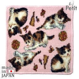 日本製 三毛猫 ネコ柄 シェニール織 タオルハンカチ 23cm 綿100% ペット アーンジョー Enjeau ラッピング対応可 ※ネコポス便発送