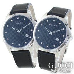グッチ ペアウォッチ メンズ レディース Gタイムレス 40mm GGパターン ブラック レザー サファイアガラス GUCCI G-Timeless ユニセックス カップル 夫婦 おそろい プレゼント 成人 卒業 入学