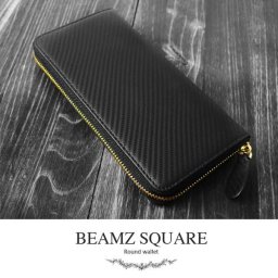 長財布 ラウンドファスナー BEAMZ SQUARE ビームズ スクエア ブラック 黒 カーボンレザー メンズ レディース BS-35907BK