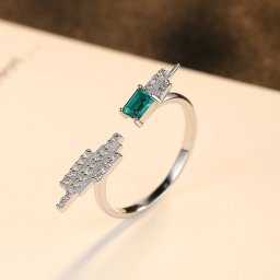 リング フリーサイズ9～16号 FORMICA Nanocrystal シルバー925 グリーン シルバー エメラルドカット 小粒 4本爪 メレ 大きめ 大ぶり おしゃれ きれいめ cr0071
