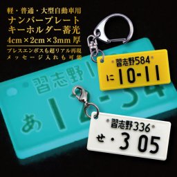 ゆうパケット発送 光るナンバープレートキーホルダー 蓄光 4cm×2cm×3mm厚 自動車用 名入れ お酒 ギフト プレゼント 誕生日 結婚祝い 結婚記念日 出産祝い 還暦祝い 男性 女性 父の日 敬老の日 ＊他の商品はこちら→