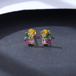 ピアス 両耳用 レディース キュービックジルコニア マルチカラー シルバー925 イエローゴールド ce23021703