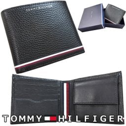 TOMMY HILFIGER トミーヒルフィガー 二つ折り財布 メンズ レザー ブラック AM0AM11259 BDS 海外正規品 無料ラッピング可