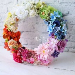 *misuzu* シアワセのレインボーリース(L)　虹色　　LGBTインテリア　ギフト　ビーチフォト　メッセージ承ります