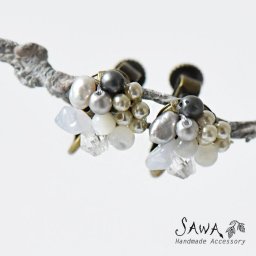 【SAWA サワ】淡水パール × 天然石 ピアス・イヤリング (p-65)ハンドメイド 手作り 作家 アクセサリー レディース ナチュラル ピアス イヤリング 母の日