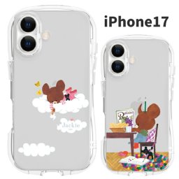 くまのがっこう iPhone17 ケース クリア 透明 くびれ ジャッキー キャラクター グッズ スマホ カバー エアクッション ハイブリッド 耐衝撃 シェイプフォルム インナーシート付仕様 iPhone 2025 6.3inch ２眼 アイホン アイフォン CrystalClearCase KG-326