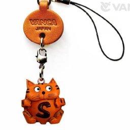 イニシャル動物 ねこ S  携帯ストラップ【レザー 本革 VANCA バンカクラフト革物語 国産 ハンドメイド 贈り物 即納】