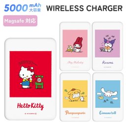 サンリオ モバイルバッテリー ワイヤレス magsafe ハローキティ マイメロディ クロミ シナモロール キャラクター グッズ スマホ 持ち運び 携帯 充電器 充電 旅行 出張 iPhone Android 5000mAh マグセーフ SANG-537