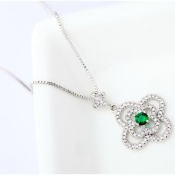 ネックレス キュービックジルコニア ブルー グリーン レッド 真鍮 シルバー ベネチアンチェーン カニカン 揺れる ゆれる モチーフ フラワー 花 40+5cm n15110503