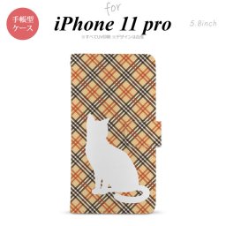 iPhone11Pro iPhone11 Pro 手帳型スマホケース カバー 猫 バイアスチェック 赤茶  nk-004s-i11p-dr953