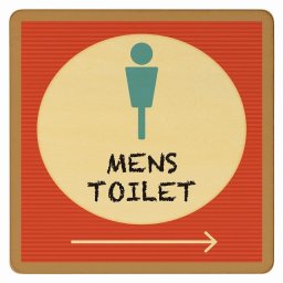 9x9cm トイレ 御手洗 TOILET トイレマーク レトロ デザイン MENS 右 矢印 ピクトサイン 木製ドアサイン ドアプレート インテリア 施設 案内
