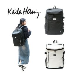 【KeithHaring】15710 スクエアバックパック35L リュック 鞄 カバン 通学 スクール キースヘリング ユニセックス 男女兼用 ブラック アイボリー 使いやすい かわいい ストリート 普段使い 大容量 高校生 大学生