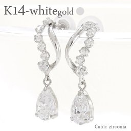 14金 スタッド ピアス キュービックジルコニア K14ホワイトゴールド ペアシェイプ つゆ しずく ドロップ 涙 レディース ポイント消化 アクセ アクセサリー 【送料無料】 人気 おすすめ 送料無料