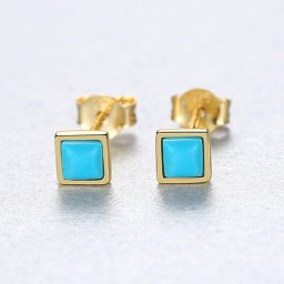 ピアス 両耳用 人工ターコイズ シルバー925 ブルー イエローゴールド 人気 スタッド オールドマイン 小粒 埋め込み 覆輪留め 小さめ 小ぶり ce0302