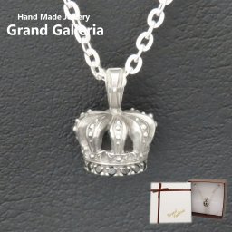 クラウンネックレス シルバー925 黒 【刻印無料】 クラウン 王冠 ネックレス ペンダント シルバーアクセサリー キュービックジルコニア メンズ ユニセックス クリスマス 誕生日 プレゼント ハンドメイド 手作り 彫金 ジュエリーボックス Grand Galleria グランドガレリア