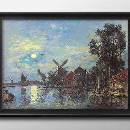 ヨハン ヨンキント Effet De Lune Sur L’estuaire, Hollande A3 サイズ ポスター アート おしゃれ 絵画 インテリア 北欧 イラスト マット紙 艶消し アートパネル 額 フレーム デザイン 壁掛け ギフト 新築祝い ディスプレイ 引越し祝い　新生活　空間デザイン 