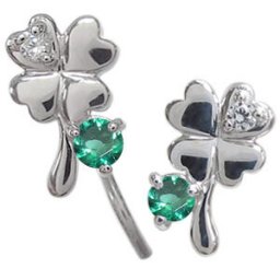 プラチナ エメラルド ピアス クローバー ピアス