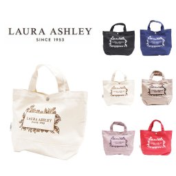 LAURA ASHLEY ローラアシュレイ ILHC-01 刺繍 キャンバス ミニトートバッグ 日本限定 記念ロゴ トート ハンドバッグ 手持ち アイボリー ネイビー レッド ヒースグレー ブラック グレー  帆布 ペットボトル B5サイズ 収納 ランチバッグ ポケット 豊富 70周年 可愛い 6L