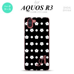 SH-04L SHV44 R3 AQUOS R3 スマホケース カバー 花柄 ドット 黒 +アルファベット nk-r3-341i