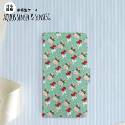 sense4 sense5 Aquos sense4/5 手帳型スマホケース カバー 花柄 バラ リボン ターコイズ  nk-004s-sens4-dr244