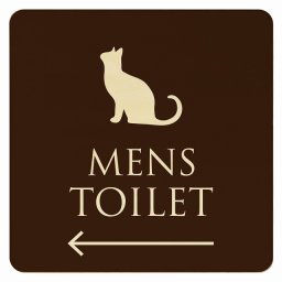 14x14cm トイレ 御手洗 TOILET トイレマーク ねこ 猫 ネコ ブラウン ナチュラル MENS 左 矢印 ピクトサイン 木製ドアサイン ドアプレート インテリア 施設 案内
