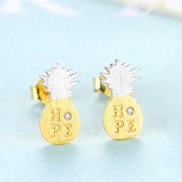 ピアス 両耳用 シルバー925 イエローゴールド シルバー スタッド 2色使い 石なし 可愛い かわいい カジュアル モチーフ パイナップル 文字入り hope ce0373