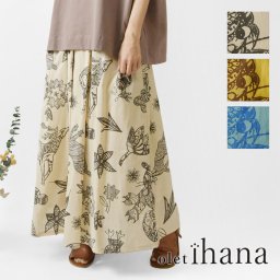 【SALE 20%OFF】【olet ihana オレットイハナ】(BARNDOOR バーンドア) 綿ボイル エスニックいきもの フレアーパンツ (194476G)レディース 春 夏 綿 ロング スカンツ スカーチョ ウエストゴム ゆったり 体型カバー ボタニカル エスニック ナチュランド