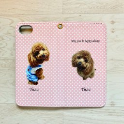 うちの子の写真でスマホケース手帳型　水玉