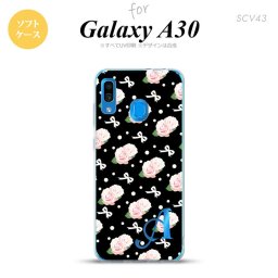 SCV43 Galaxy A30 SCV43 スマホケース ソフト カバー 花柄 バラ リボン 黒 +アルファベット nk-scv43-tp257i